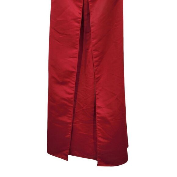 Red Satin Strapless Evening Gown Sz 12 Formal Dress Beaded Caped Skirt Prom Gala - Picture 8 of 12